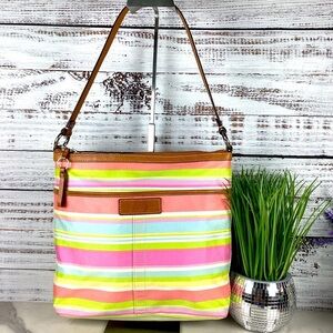 COACH #13719 BEACH MULTI CABANA‎ STRIPE FILE HAND SHOULDER BAG SUMMER VACATION